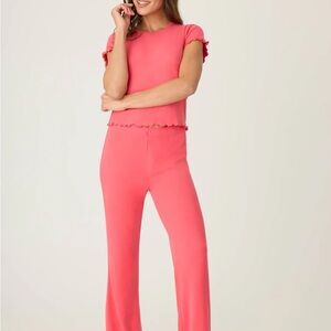 PJ Salvage Pink Pajama Set with Ruffle Sleeves